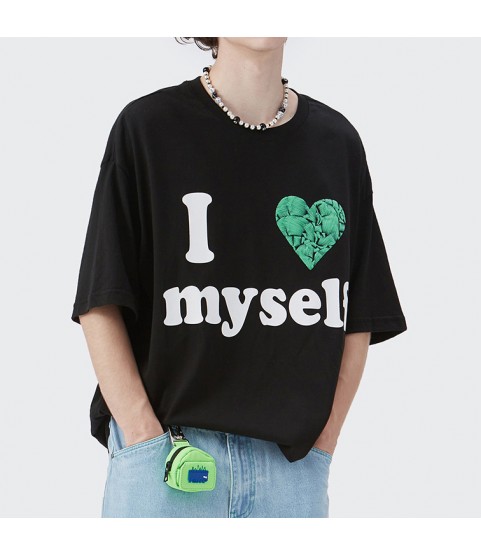 Loose Lettering Faux Embroidered Short Sleeve T-Shirt