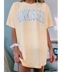 Round Neck Short Sleeve Letters Casual Tee