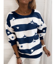 Casual Striped Star Long Sleeve Sweatshirt