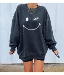 Basic Smiley Print Long Sleeve Sweatshirt