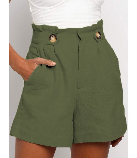 Summer Solid Color High Waist Frill Loose Straight-leg Shorts