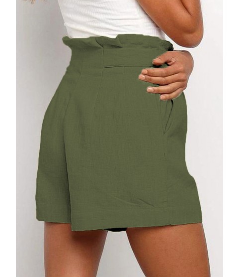 Summer Solid Color High Waist Frill Loose Straight-leg Shorts