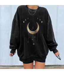Sun Moon Print Women's Cozy Loose Sweatshirt