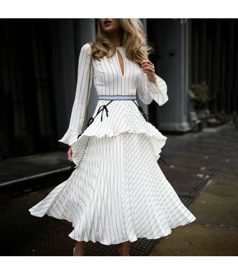 Elegant Striped Long Sleeve Slim Dress