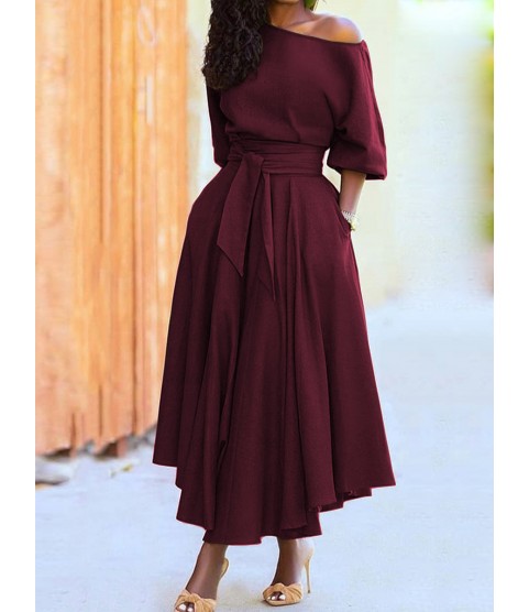 One Shoulder Collar Solid Color Dress