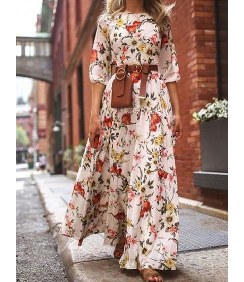 Spring And Summer Print Chiffon Maxi Dress