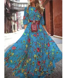 Spring And Summer Print Chiffon Maxi Dress