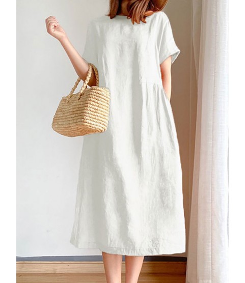 Simple Literary Loose Solid Color Shift Dress