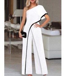 Fashion Contrast Piping One Sleeve Jumpsuit