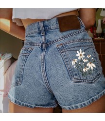 Fashion Casual Floral Embroidered Denim Shorts