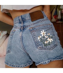 Fashion Casual Floral Embroidered Denim Shorts