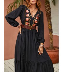Bohemian Style Embroidered Hem Stitching Holiday Maxi Dress