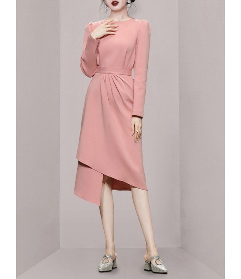 Women's Slim Pink Pleated Dress