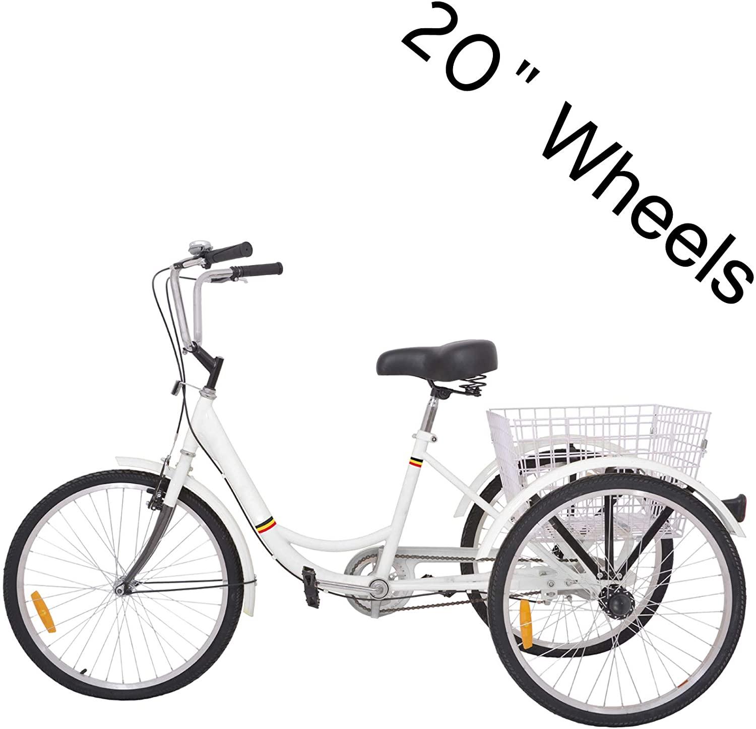 H&ZT Adult Tricycle Trike 7 Speed 3 Wheel Bike with Large Basket and Maintenance Tools Mens Womens Cruiser Bike 